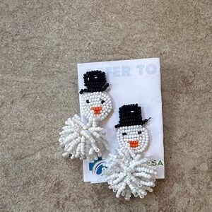 Festive Snowman Beaded Earrings - Black and White